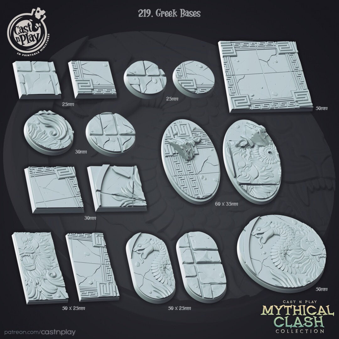 Greek bases | Custom Miniature Bases for Dungeons and Dragons|Pathfinder|Tabletop Wargaming | Cast N Play