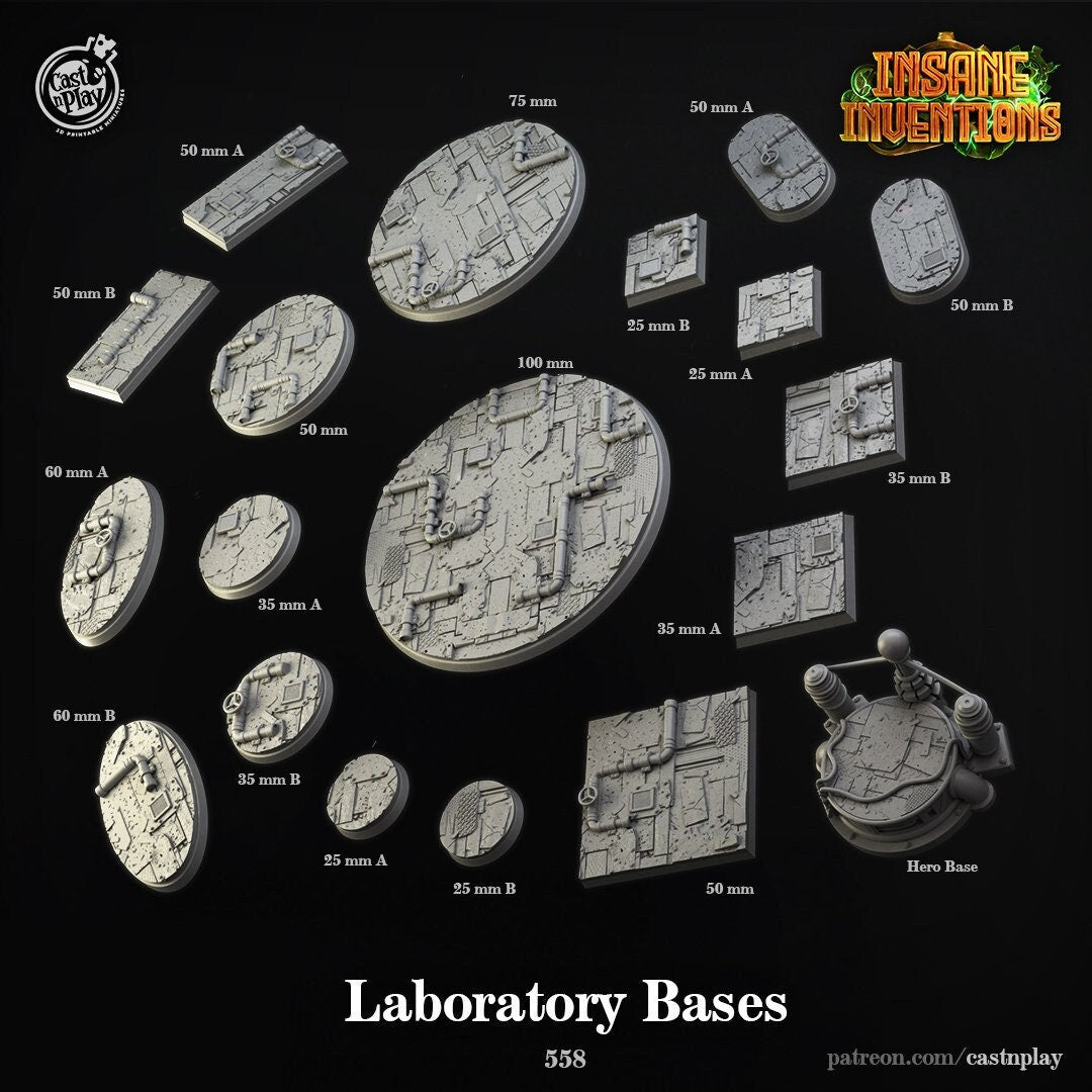 Laboratory Bases | Custom Miniature Bases for Dungeons and Dragons|Pathfinder|Tabletop Wargaming | Cast N Play