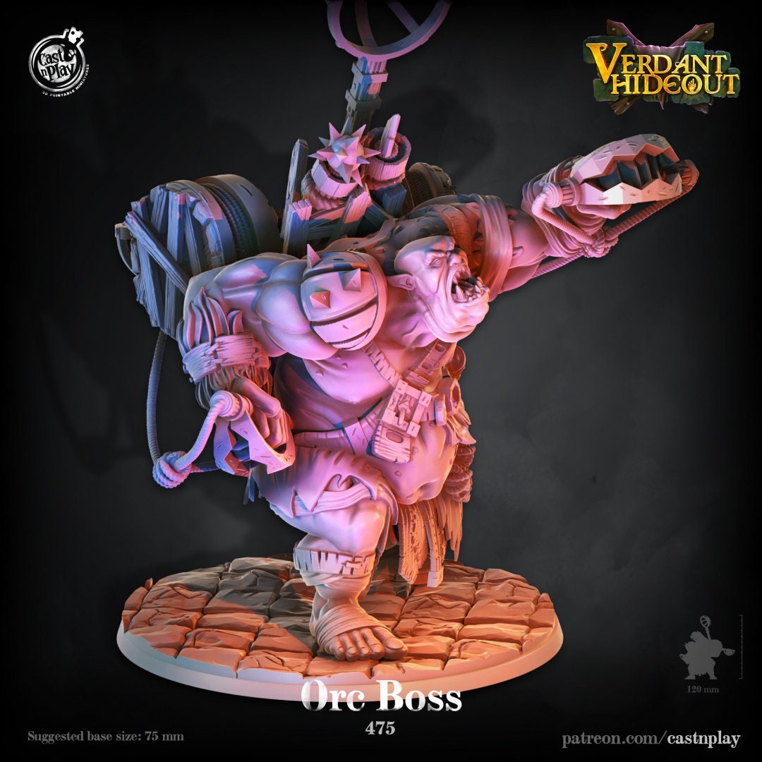Orc Boss | RPG Miniature for Dungeons and Dragons|Pathfinder|Tabletop | Orc Miniature | Cast N Play
