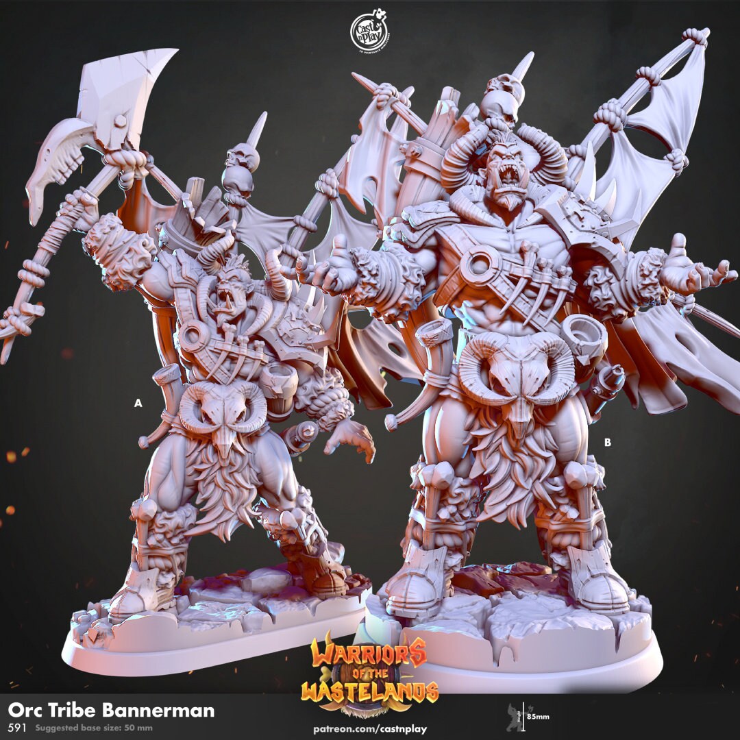 Orc Tribe Bannerman | RPG Miniature for Dungeons and Dragons|Pathfinder|Tabletop Wargaming | Humanoid Miniature | Cast N Play