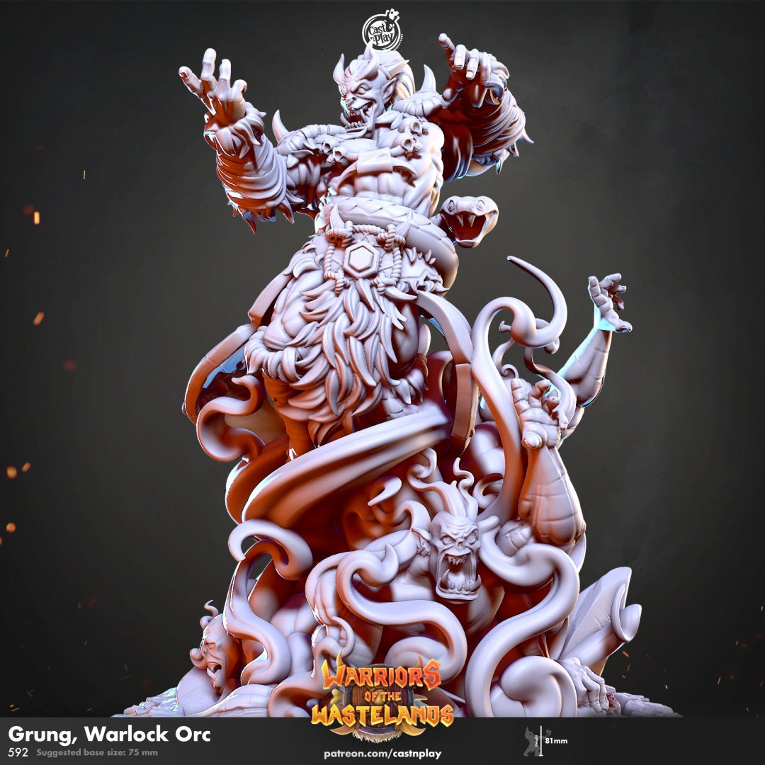 Grung, Warlock Orc | RPG Miniature for Dungeons and Dragons|Pathfinder|Tabletop Wargaming | Humanoid Miniature | Cast N Play