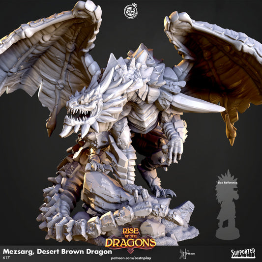 Mezsarg, Desert Brown Dragon | RPG Miniature for Dungeons and Dragons|Pathfinder|Tabletop Wargaming | Dragon Miniature | Cast N Play