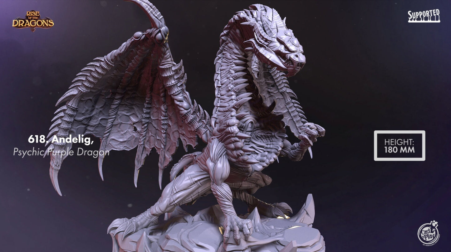 Andelig, Psychic Purple Dragon | RPG Miniature for Dungeons and Dragons|Pathfinder|Tabletop Wargaming | Dragon Miniature | Cast N Play
