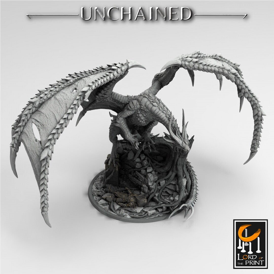 Unchained Dragon mounted by King Olaf | RPG Miniature for Dungeons and Dragons | Dragon Miniature | Lord of the Print