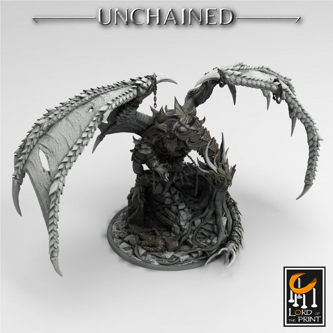 Unchained Dragon mounted by King Olaf | RPG Miniature for Dungeons and Dragons | Dragon Miniature | Lord of the Print