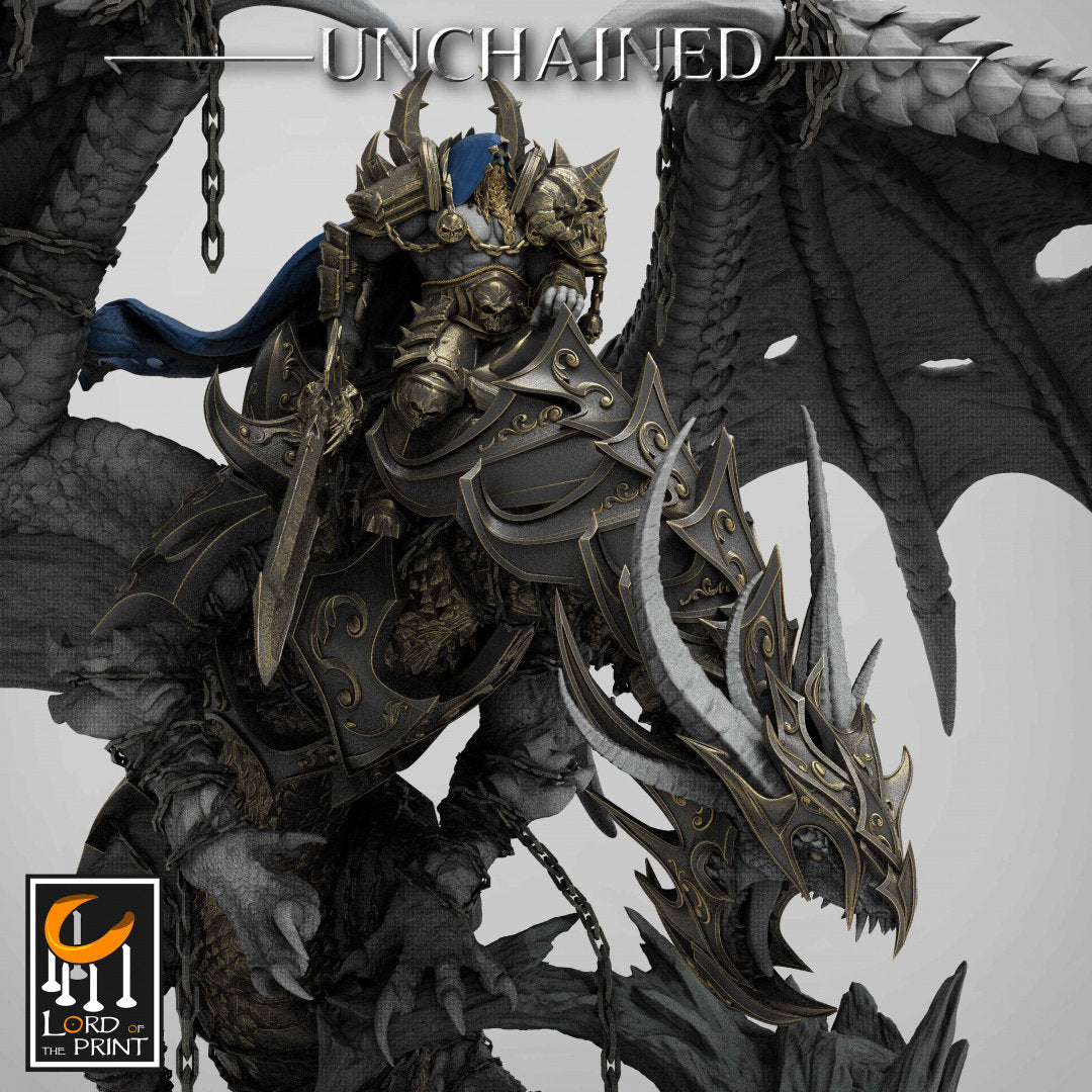 Unchained Dragon mounted by King Olaf | RPG Miniature for Dungeons and Dragons | Dragon Miniature | Lord of the Print