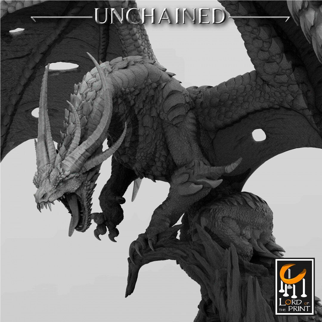 Unchained Dragon mounted by King Olaf | RPG Miniature for Dungeons and Dragons | Dragon Miniature | Lord of the Print