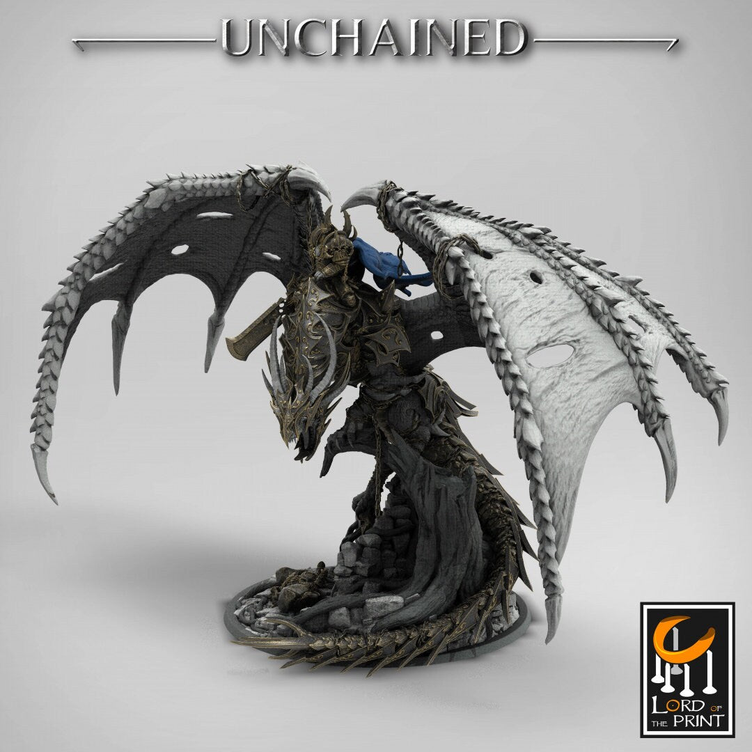 Unchained Dragon mounted by King Olaf | RPG Miniature for Dungeons and Dragons | Dragon Miniature | Lord of the Print