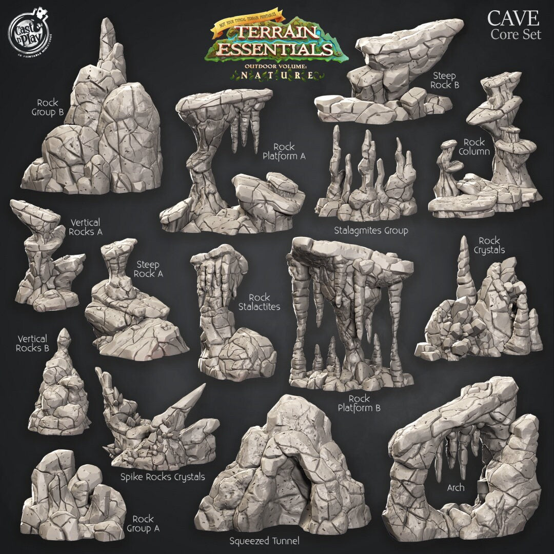Cave Core Scatter | Cave Terrain | RPG Miniature for Dungeons and Dragons|Pathfinder|Tabletop Wargaming | Scatter Terrain | Cast N Play