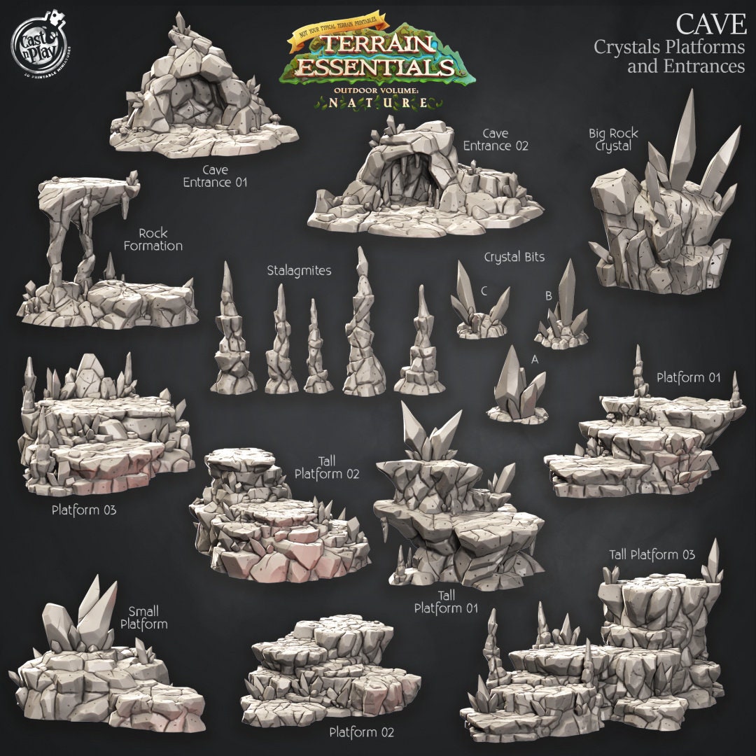Crystals, Platforms and Entrances | Scatter Terrain for Dungeons and Dragons|Pathfinder|Tabletop Wargaming | Cast N Play