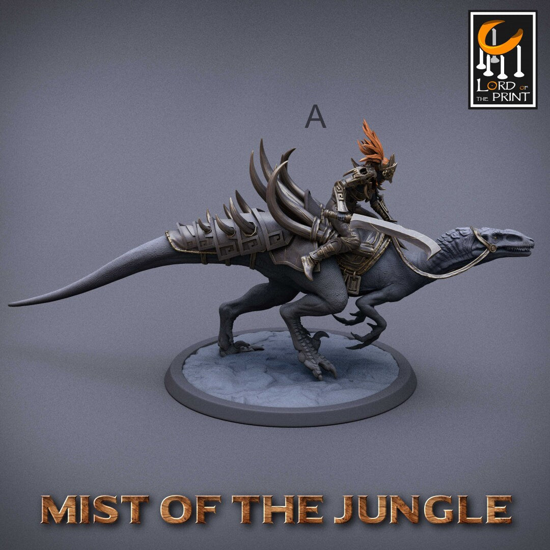 Amazon Raptor Rider | RPG Miniature for Dungeons and Dragons|Pathfinder|Tabletop Wargaming | Dinosaur Miniature | Lord of the Print
