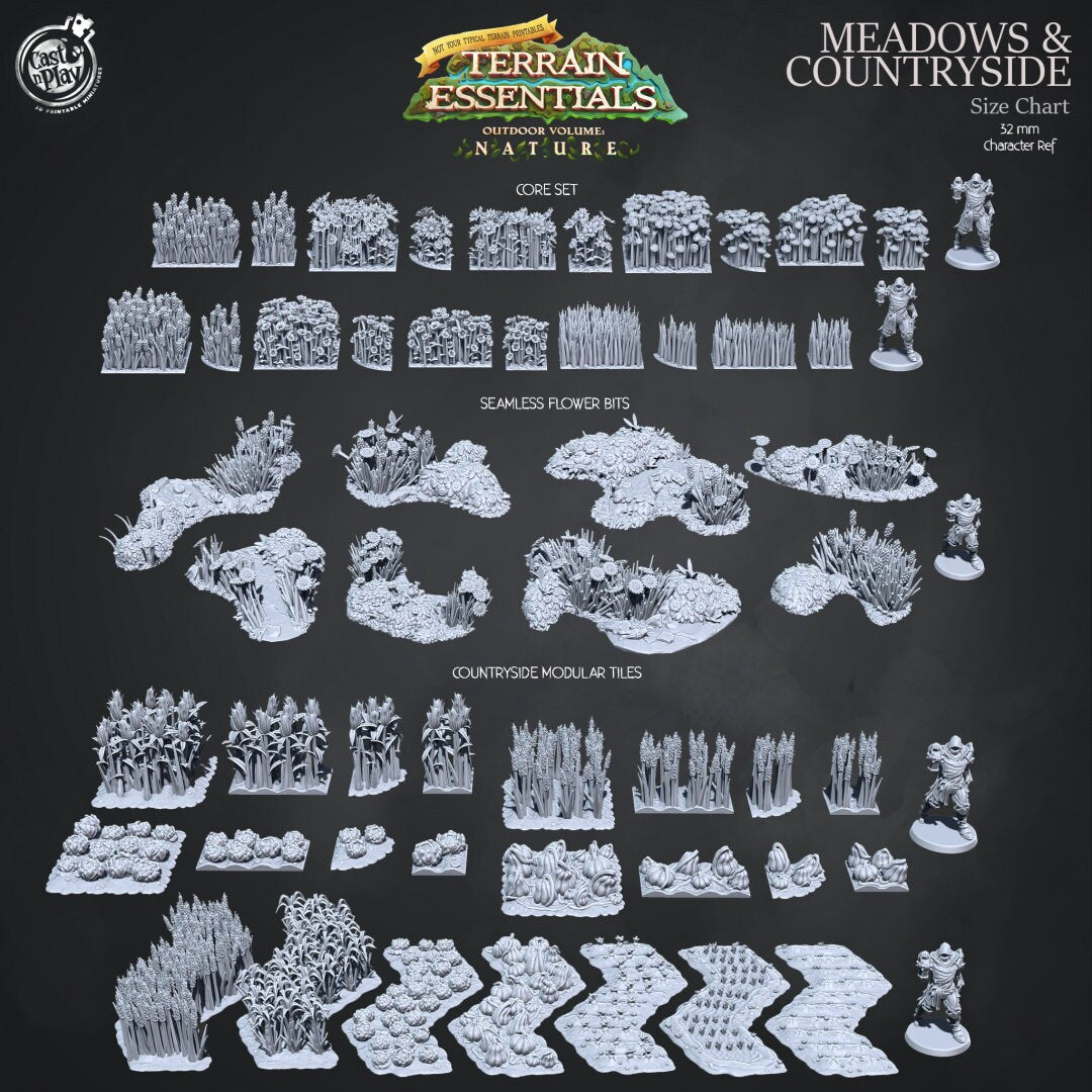 Countryside Modular Tiles | RPG Miniature for Dungeons and Dragons|Pathfinder|Tabletop | Scatter Terrain | Cast N Play