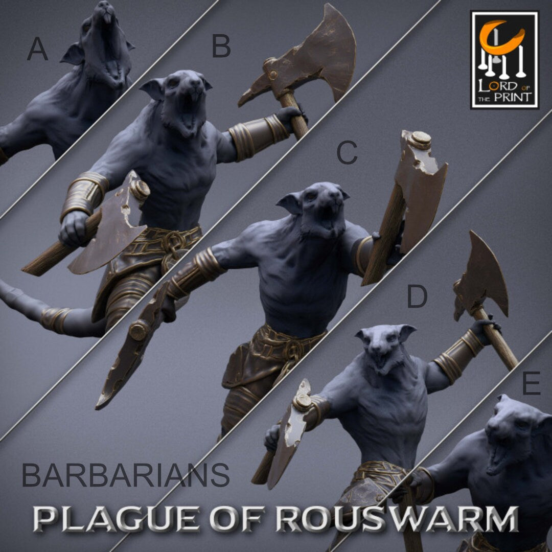 Rat Barbarians | RPG Miniature for Dungeons and Dragons|Pathfinder|Tabletop Wargaming | Humanoid Miniature | Lord of the Print