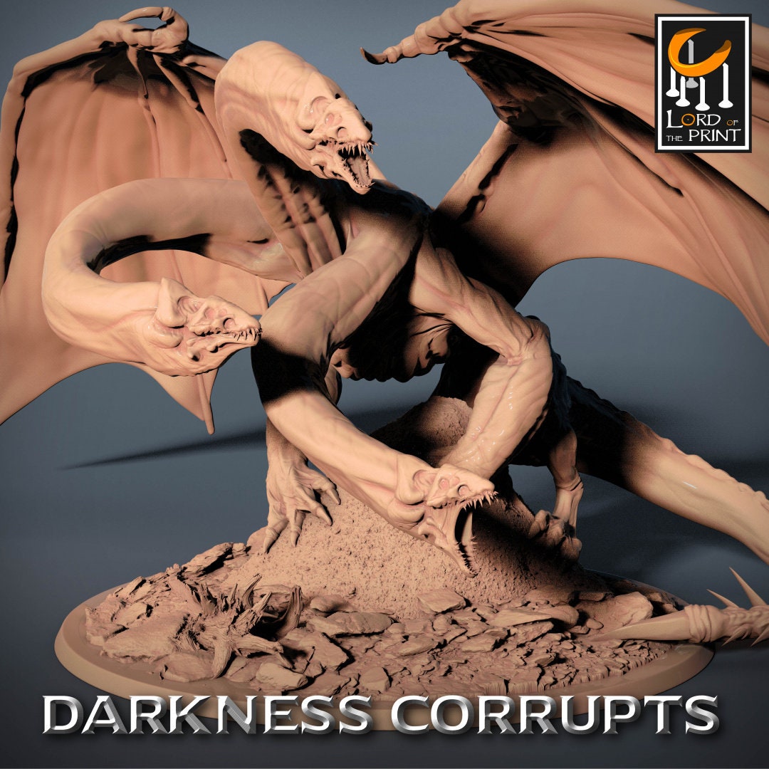 Darknight Hydra | RPG Miniature for Dungeons and Dragons|Pathfinder|Tabletop Wargaming | Dragon Miniature | Lord of the Print