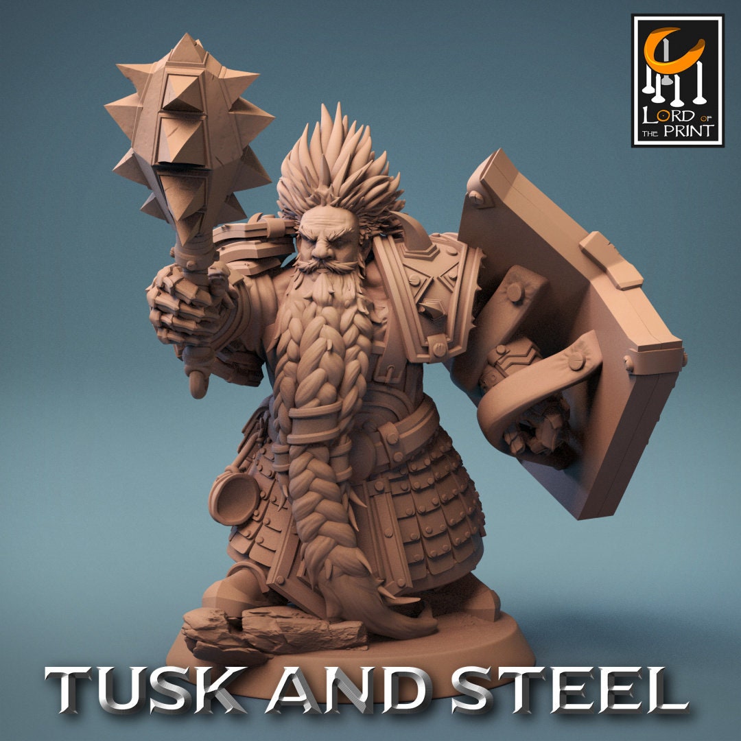 Dwarf Mace Warriors | RPG Miniature for Dungeons and Dragons|Pathfinder|Tabletop Wargaming | Humanoid Miniature | Lord of the Print