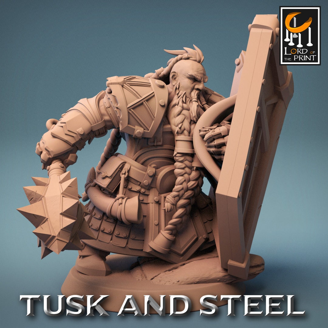 Dwarf Mace Warriors | RPG Miniature for Dungeons and Dragons|Pathfinder|Tabletop Wargaming | Humanoid Miniature | Lord of the Print