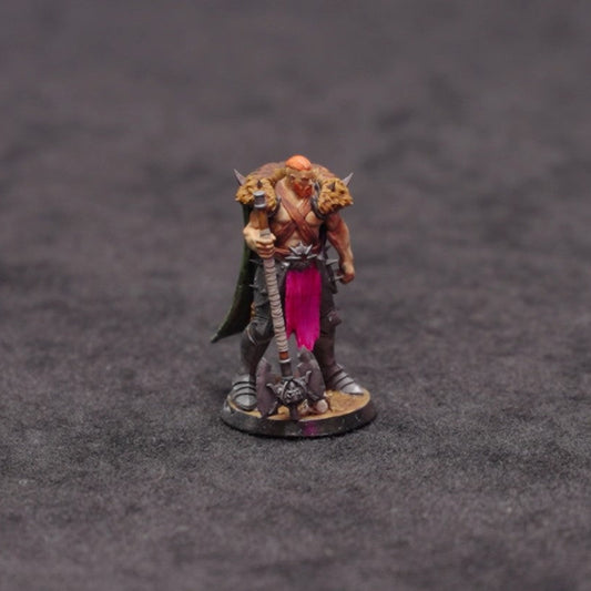 A front view of a barbarian miniature used to represent Caelen Grenweard in the UK D&D actual play series, Natural Six