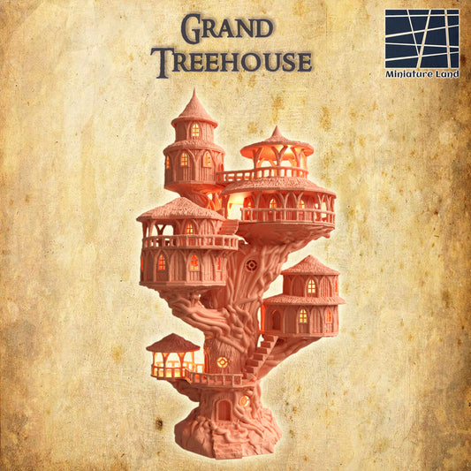 A 3d render of the grand treehouse D&D terrain piece.