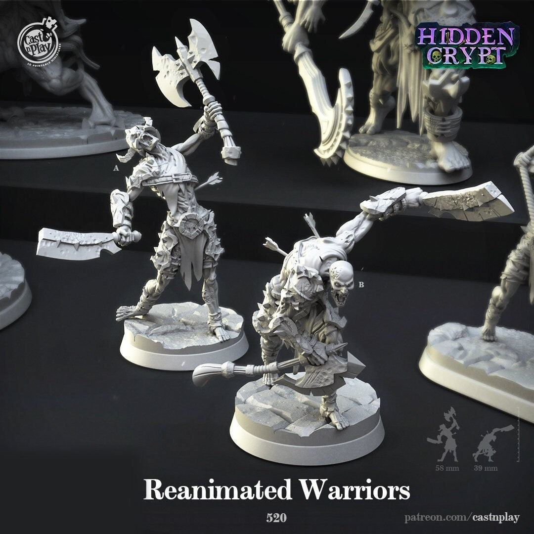 Reanimated Warriors | RPG Miniature for Dungeons and Dragons|Pathfinder|Tabletop Wargaming | Undead Miniature | Cast N Play