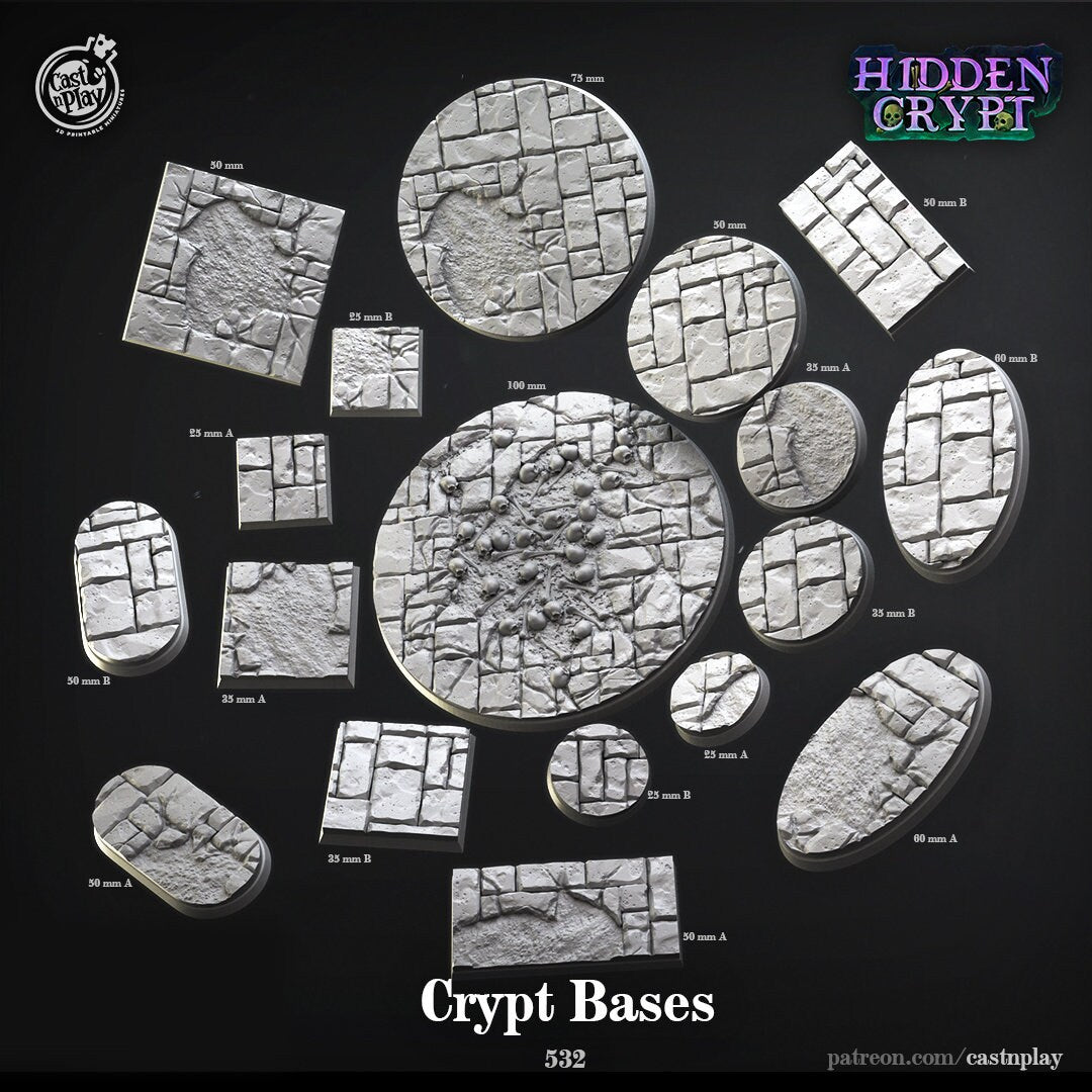 Crypt bases | Custom Miniature Bases for Dungeons and Dragons|Pathfinder|Tabletop Wargaming | Cast N Play