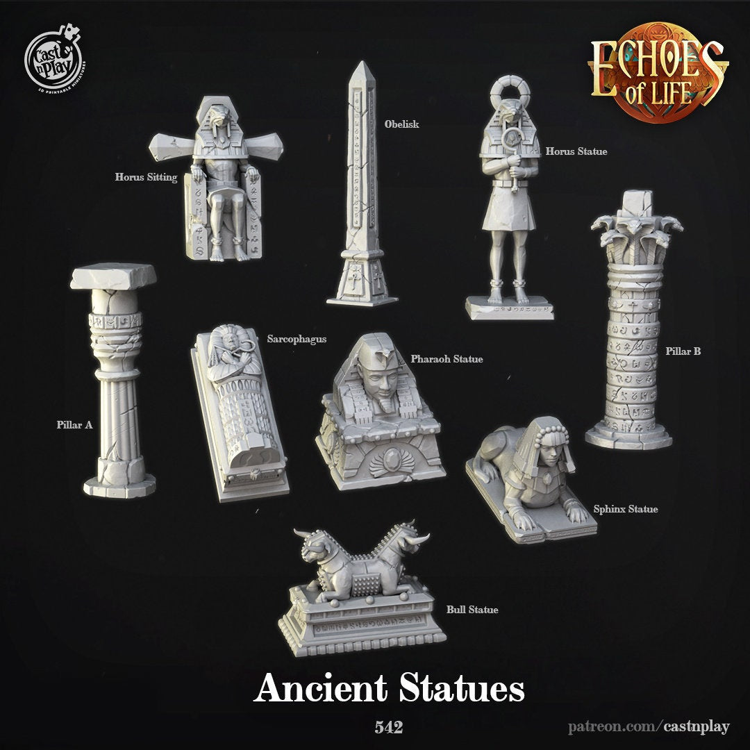 Ancient Statues | Egyptian Terrain | RPG Miniature for Dungeons and Dragons|Pathfinder|Tabletop | Scatter Terrain | Cast N Play