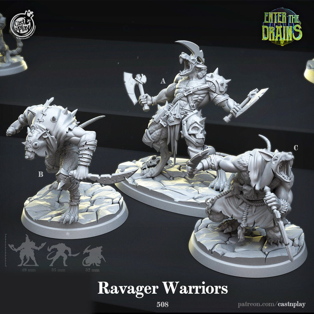 Ravager Warriors | RPG Miniature for Dungeons and Dragons|Pathfinder|Tabletop Wargaming | Humanoid Miniature | Cast N Play