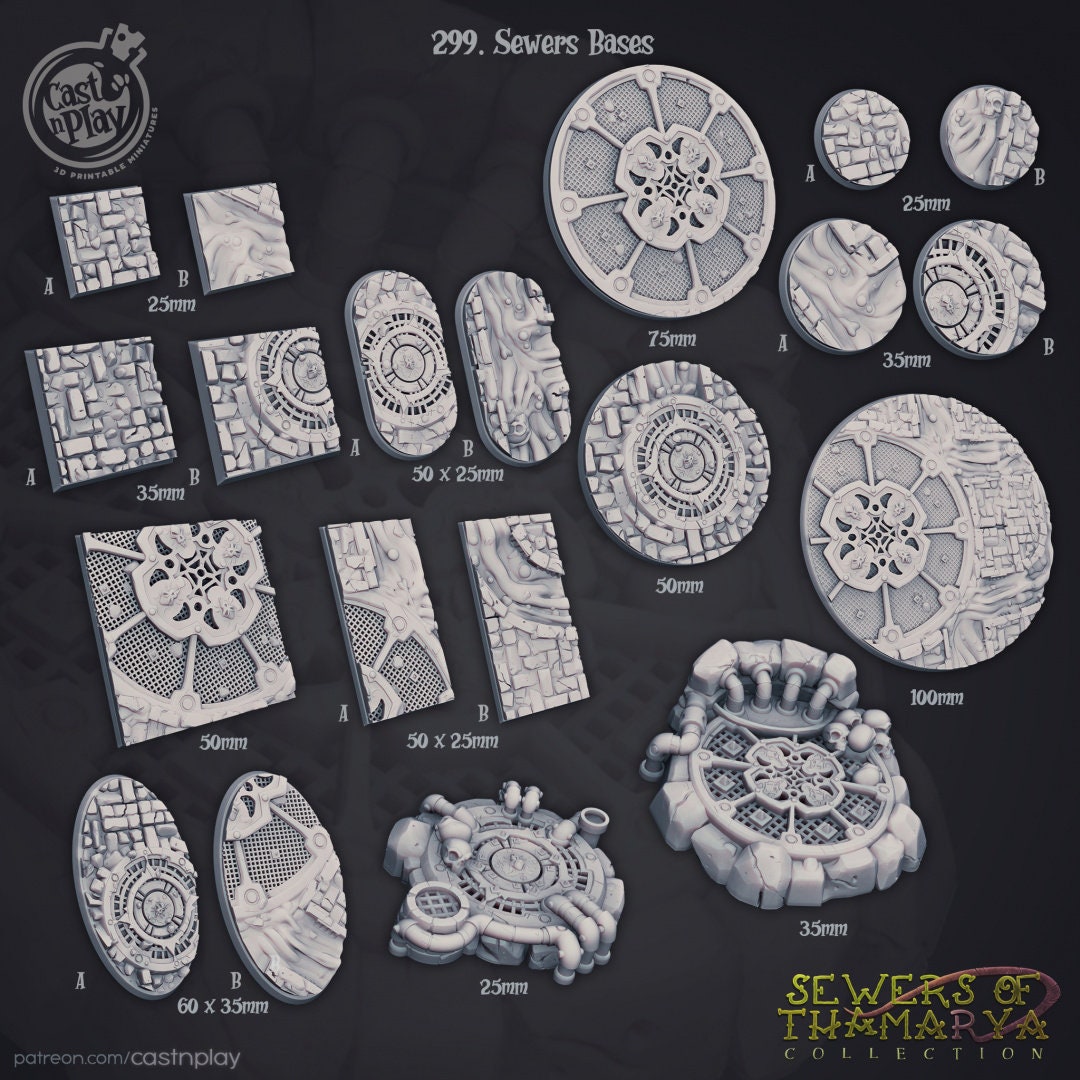 Sewer bases | Custom Miniature Bases for Dungeons and Dragons|Pathfinder|Tabletop Wargaming | Cast N Play