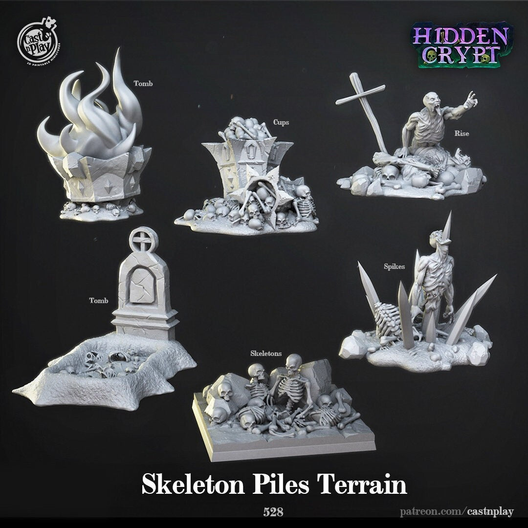 Skeleton Piles Terrain | RPG Miniature for Dungeons and Dragons|Pathfinder|Tabletop | Scatter Terrain | Cast N Play