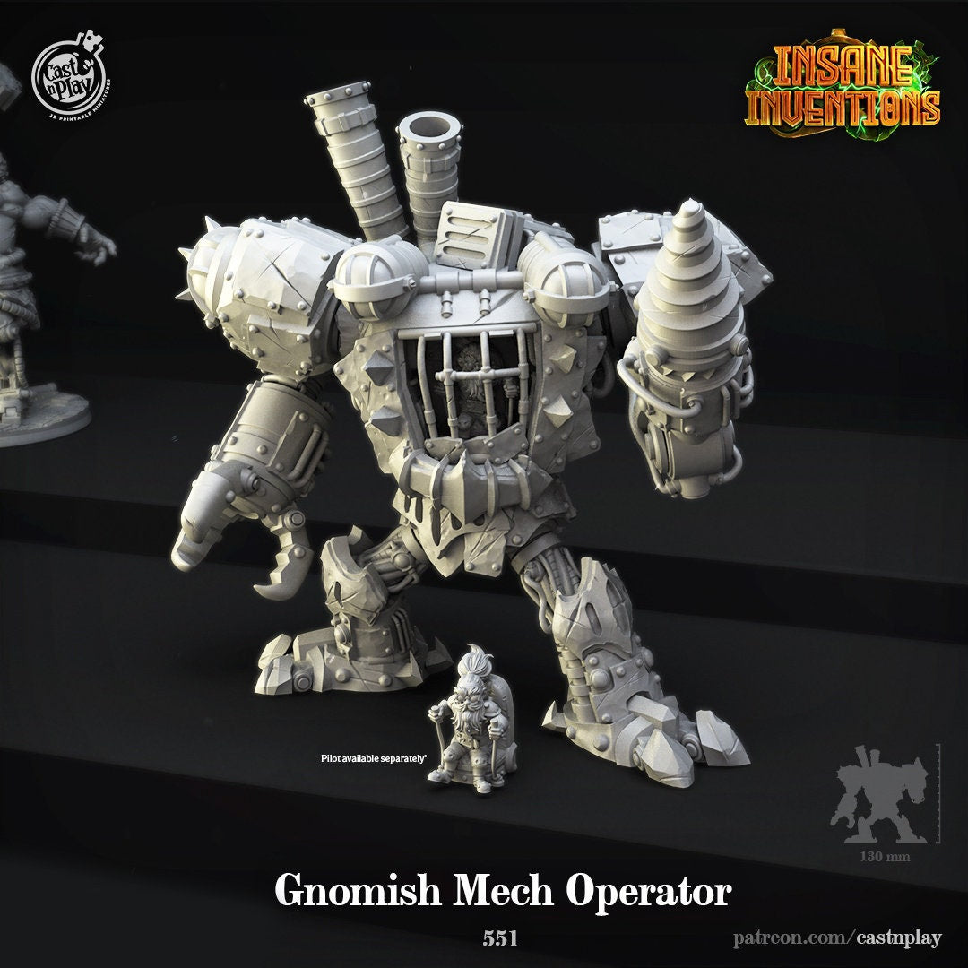 Gnomish Mech Operator | RPG Miniature for Dungeons and Dragons|Pathfinder|Tabletop Wargaming | Mech Miniature | Cast N Play