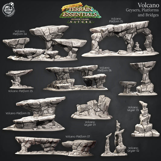 Volcano Geysers, Platforms and Bridges | RPG Miniature for Dungeons and Dragons|Pathfinder|Tabletop | Scatter Terrain | Cast N Play