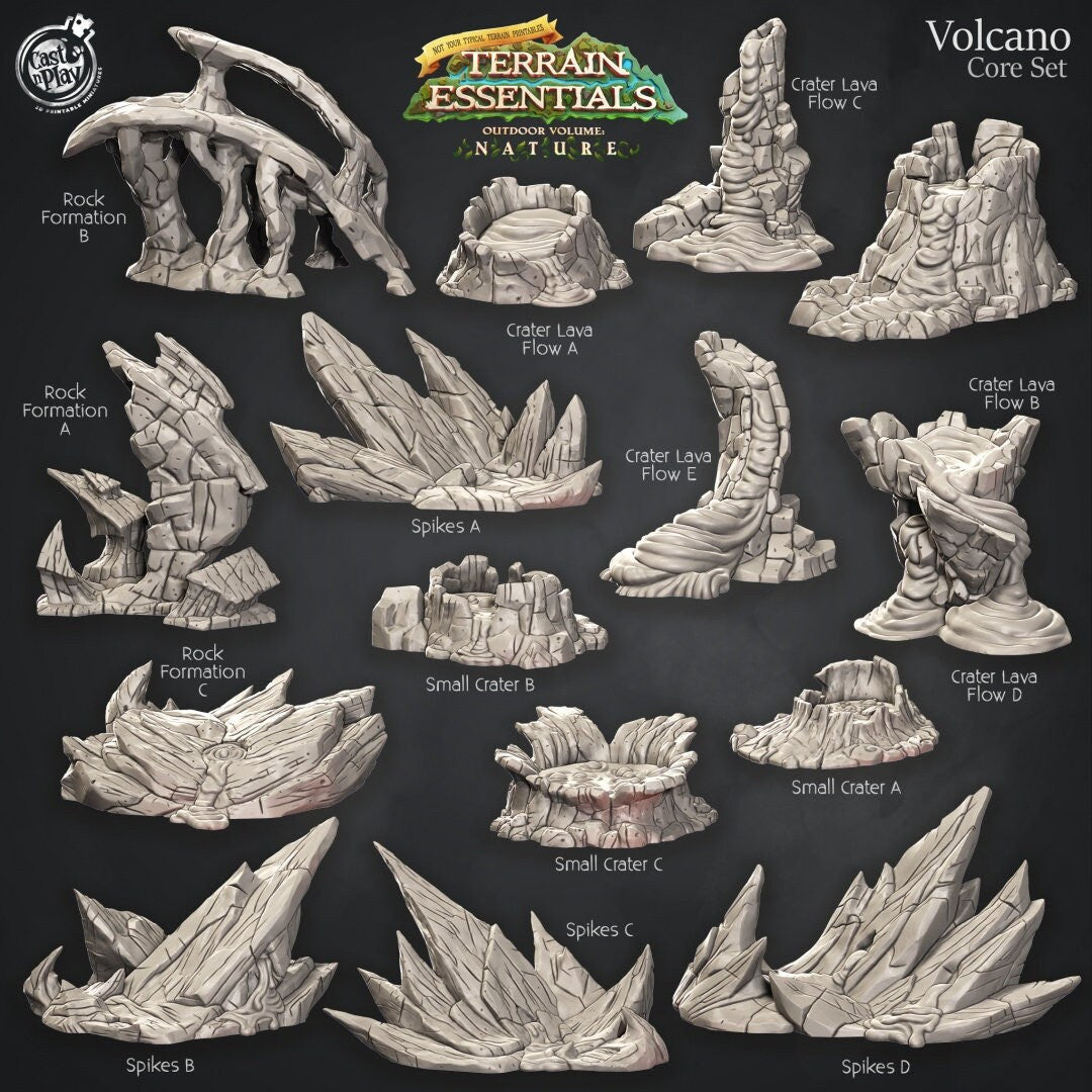 Volcano Core Terrain Set | RPG Miniature for Dungeons and Dragons|Pathfinder|Tabletop | Scatter Terrain | Cast N Play