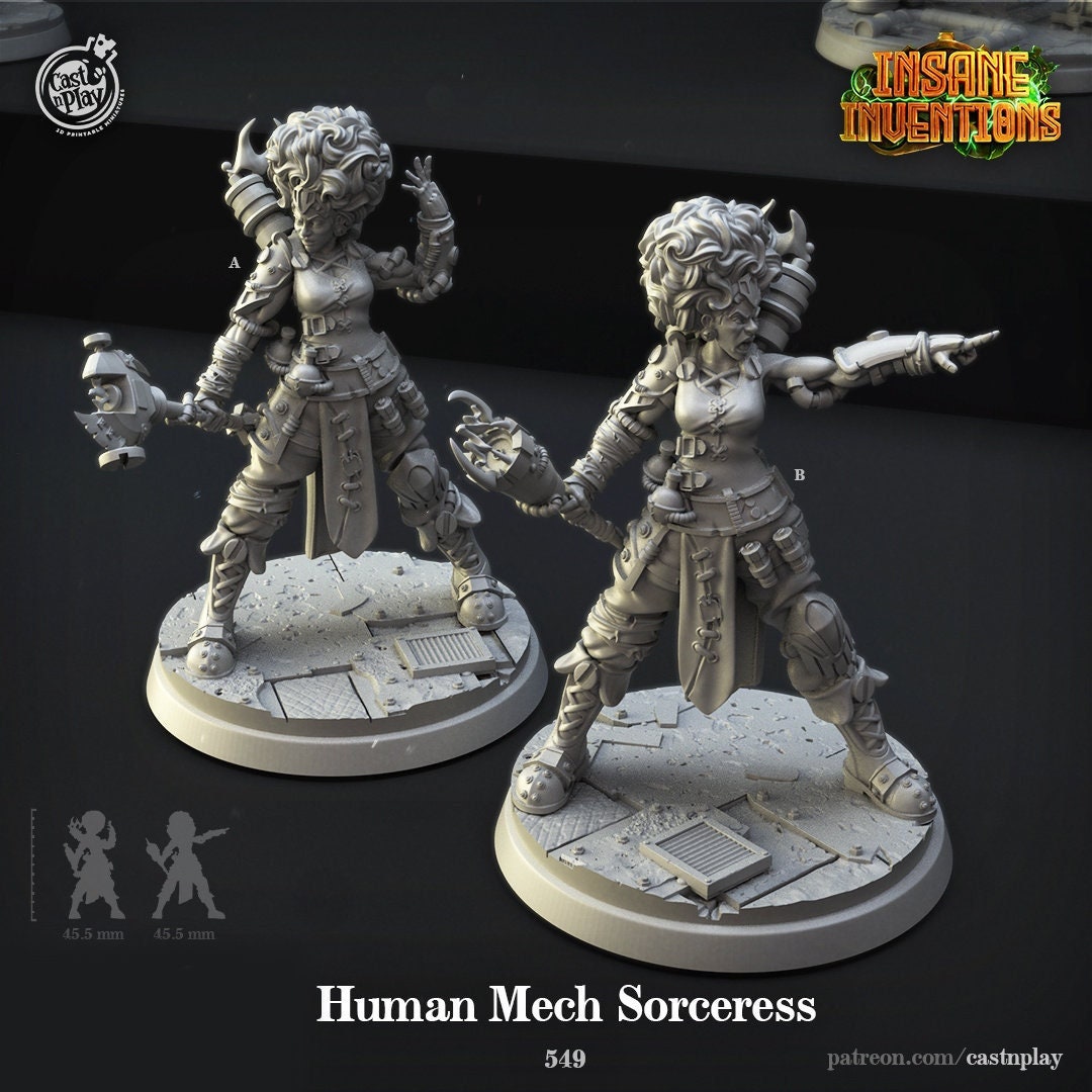 Human Mech Sorceress | RPG Miniature for Dungeons and Dragons|Pathfinder|Tabletop Wargaming | Miniature | Cast N Play