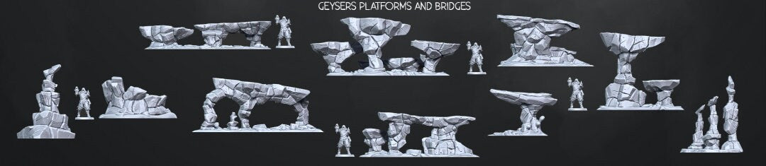 Volcano Geysers, Platforms and Bridges | RPG Miniature for Dungeons and Dragons|Pathfinder|Tabletop | Scatter Terrain | Cast N Play