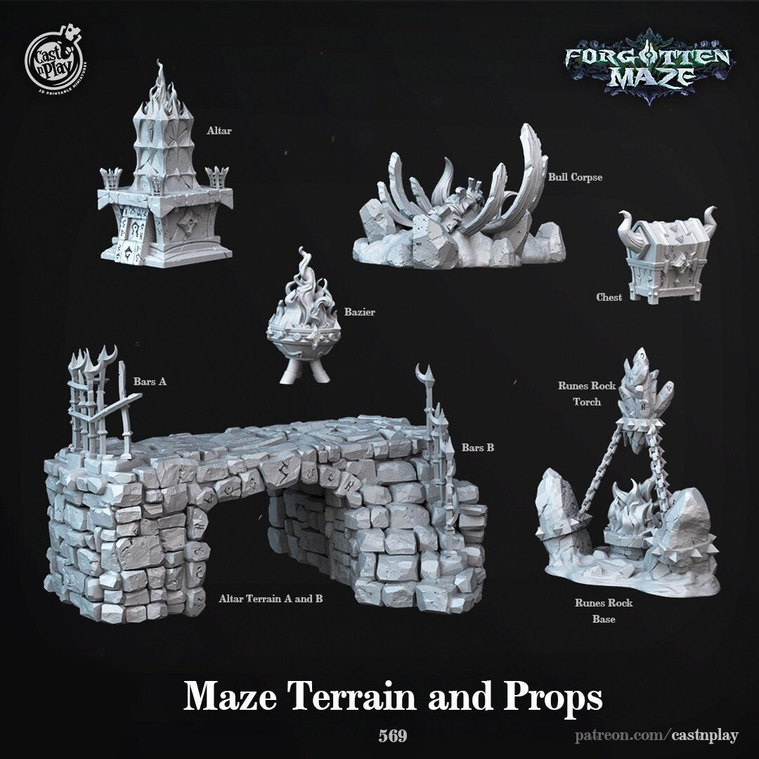 Maze Terrain | Dungeon Terrain | RPG Miniature for Dungeons and Dragons|Pathfinder|Tabletop | Scatter Terrain | Cast N Play
