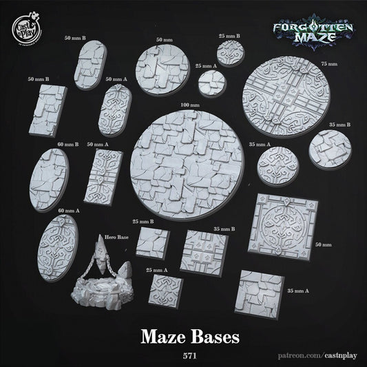 Maze Bases | Custom Miniature Bases for Dungeons and Dragons|Pathfinder|Tabletop Wargaming | Cast N Play