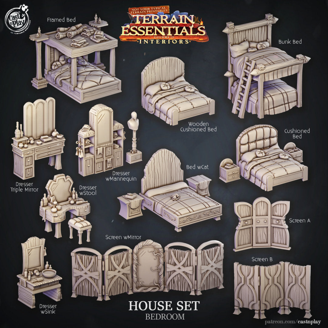Bedroom Furniture | Housing Terrain | RPG Miniature for Dungeons and Dragons|Pathfinder|Tabletop | Scatter Terrain | Cast N Play