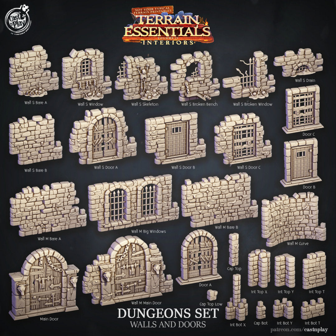 Dungeon Walls and Doors | Modular Terrain | RPG Miniature for Dungeons and Dragons|Pathfinder|Tabletop | Scatter Terrain | Cast N Play