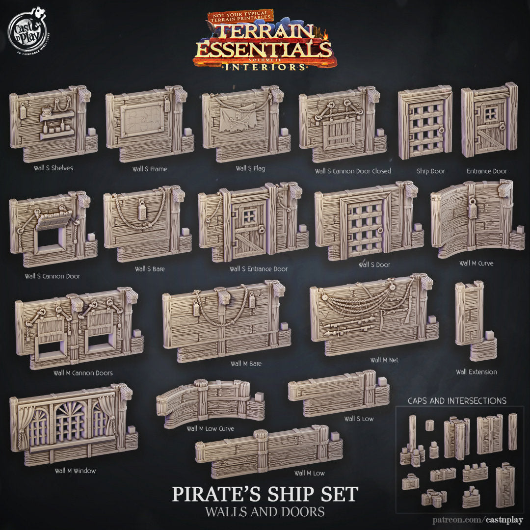 Pirate Ship Walls and Doors | Modular Terrain | RPG Miniature for Dungeons and Dragons|Pathfinder|Tabletop | Cast N Play