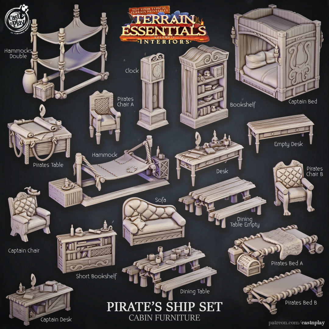 Pirate Ship Cabin Furniture | RPG Miniature for Dungeons and Dragons|Pathfinder|Tabletop | Scatter Terrain | Cast N Play