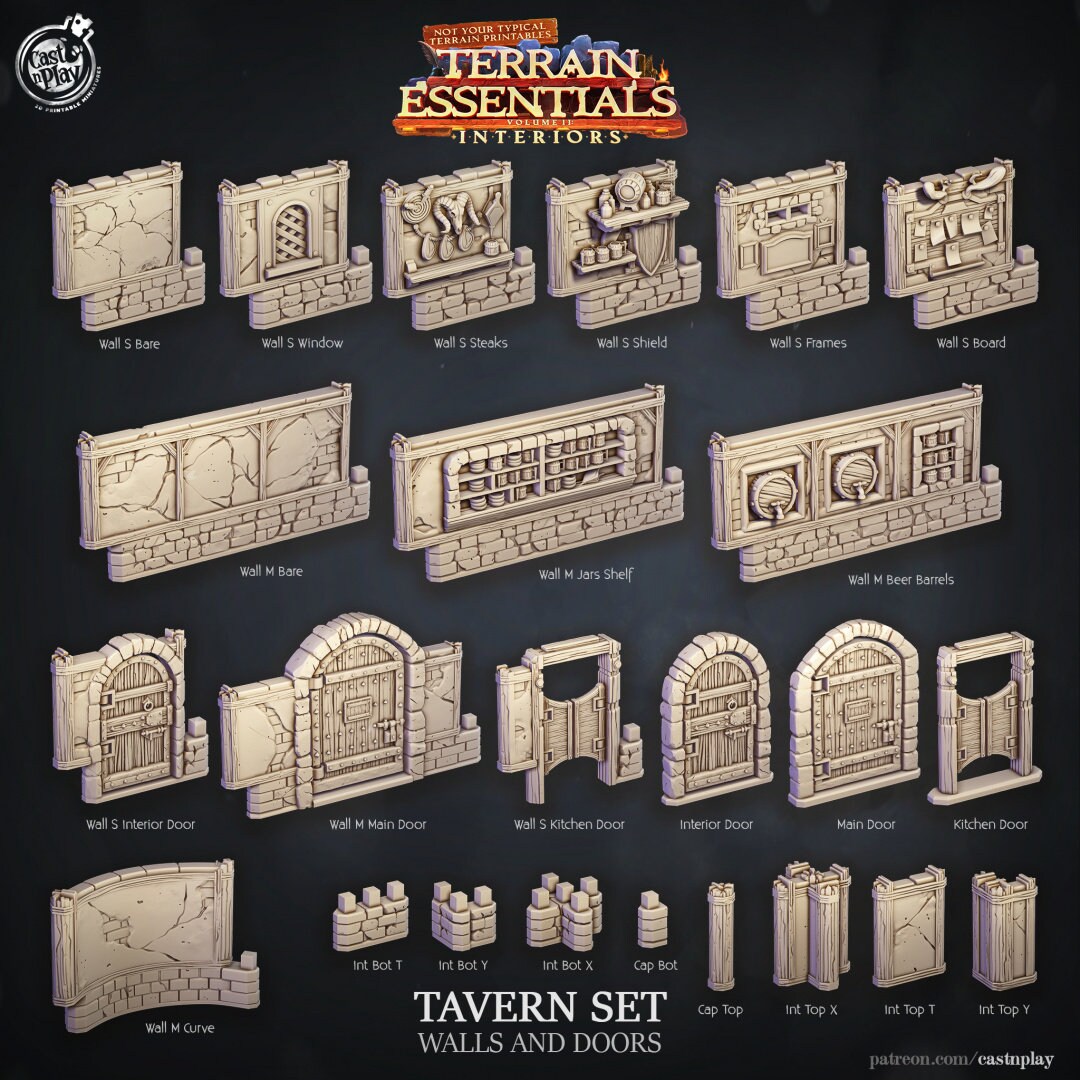 Tavern Walls and Doors | Modular Terrain | RPG Miniature for Dungeons and Dragons|Pathfinder|Tabletop | Scatter Terrain | Cast N Play