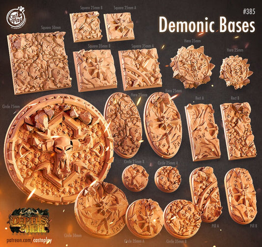 Demonic Bases | Custom Miniature Bases for Dungeons and Dragons|Pathfinder|Tabletop Wargaming | Cast N Play