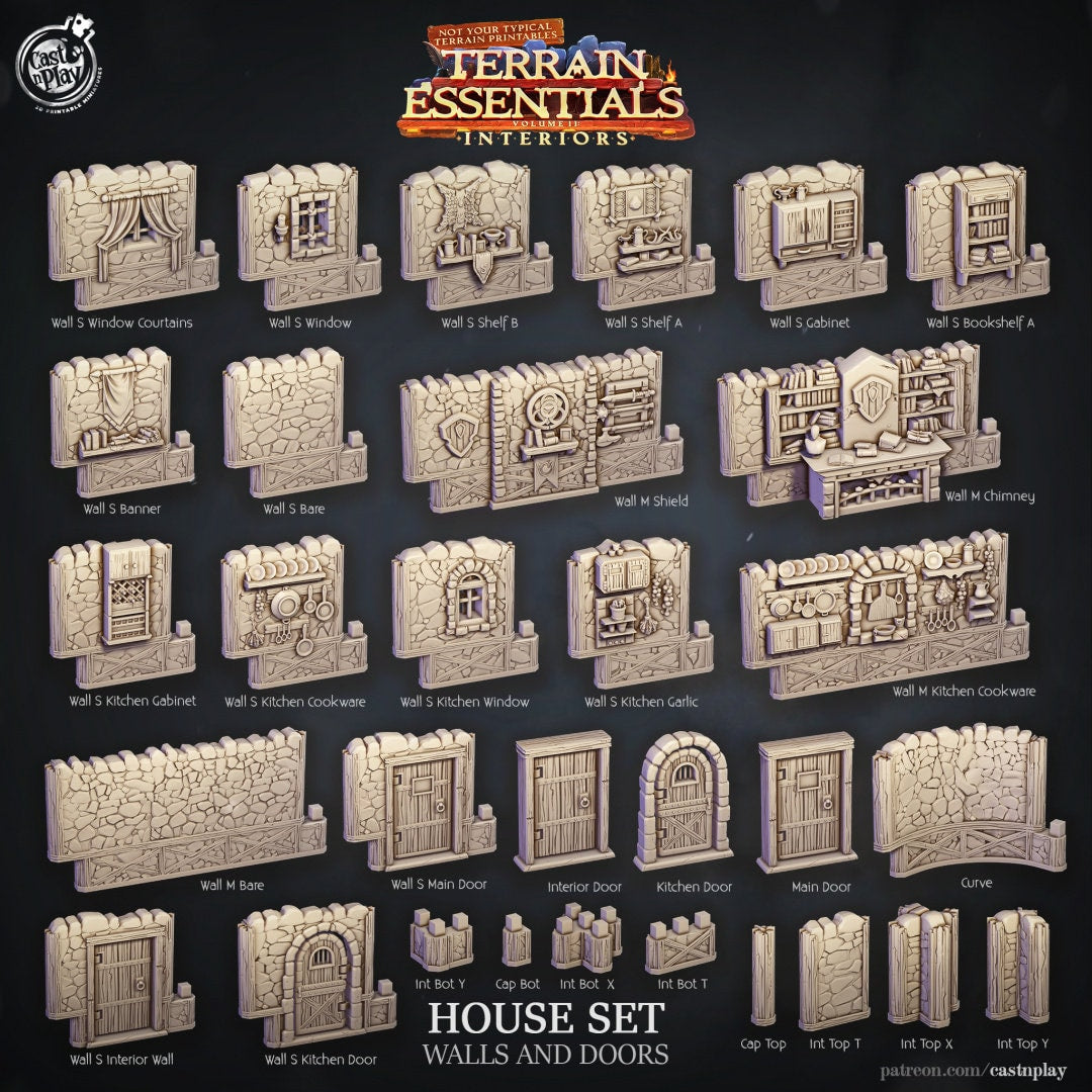 House Walls and Doors | Modular Terrain | RPG Miniature for Dungeons and Dragons|Pathfinder|Tabletop | Scatter Terrain | Cast N Play