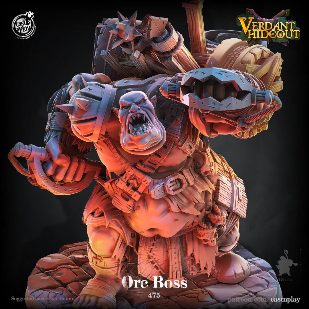 Orc Boss | RPG Miniature for Dungeons and Dragons|Pathfinder|Tabletop | Orc Miniature | Cast N Play