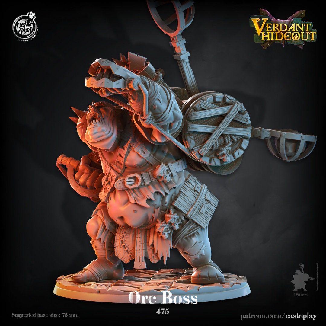 Orc Boss | RPG Miniature for Dungeons and Dragons|Pathfinder|Tabletop | Orc Miniature | Cast N Play