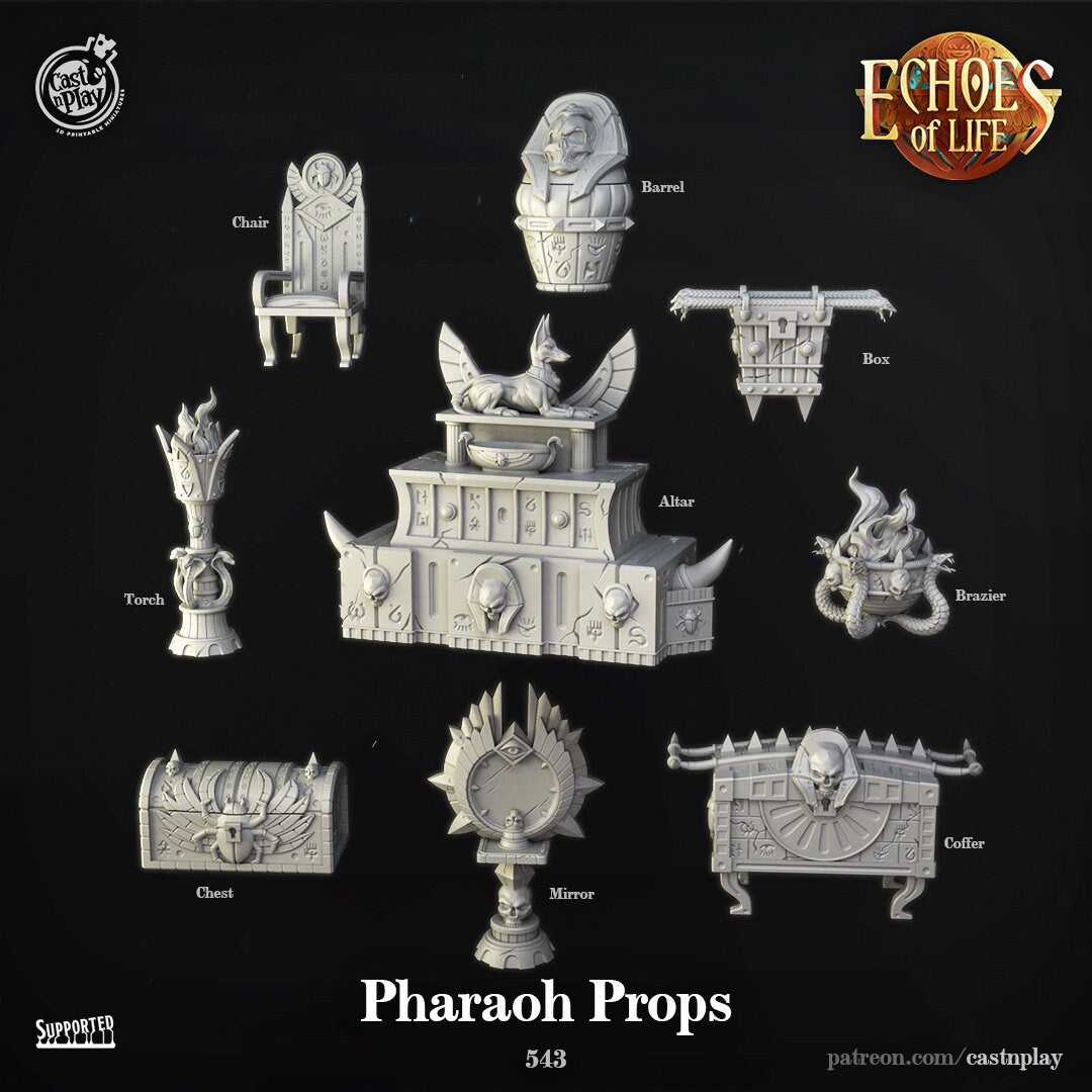 Pharaoh Props | Egyptian Terrain | RPG Miniature for Dungeons and Dragons|Pathfinder|Tabletop | Scatter Terrain | Cast N Play