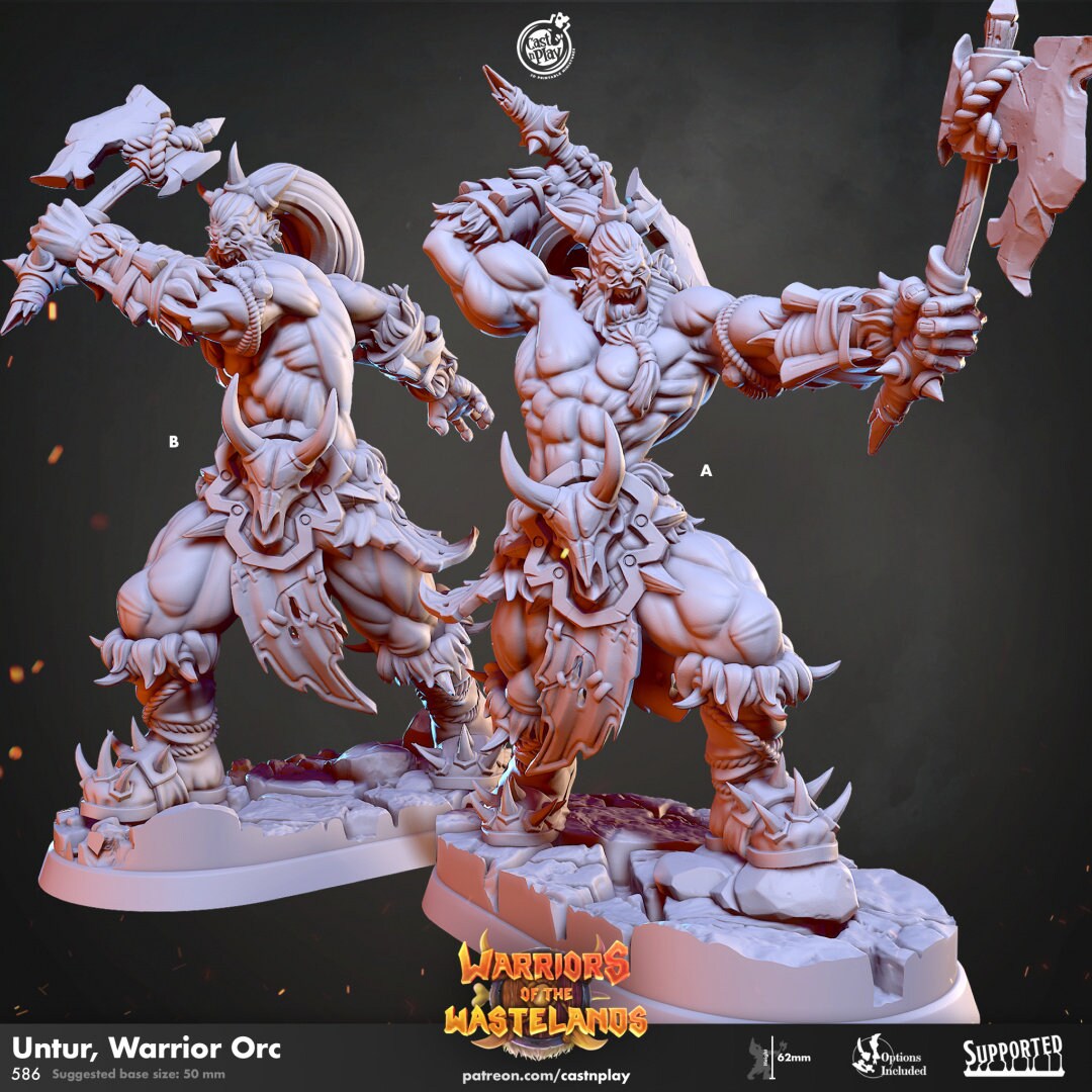 Untur, Warrior Orc | RPG Miniature for Dungeons and Dragons|Pathfinder|Tabletop Wargaming | Orc Miniature | Cast N Play
