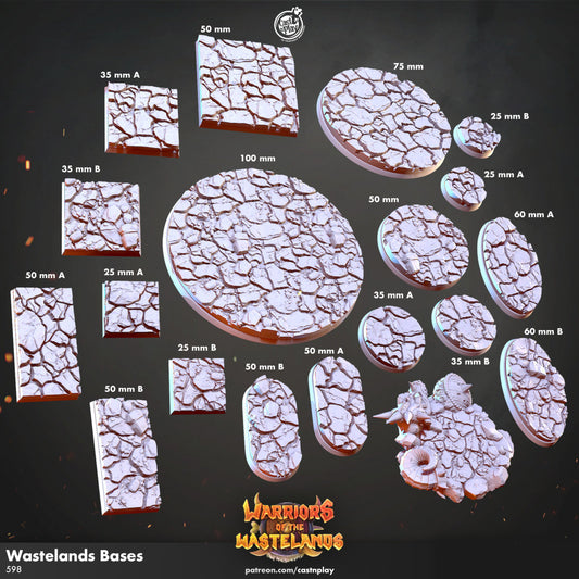 Wasteland Bases | Custom Miniature Bases for Dungeons and Dragons|Pathfinder|Tabletop Wargaming | Cast N Play