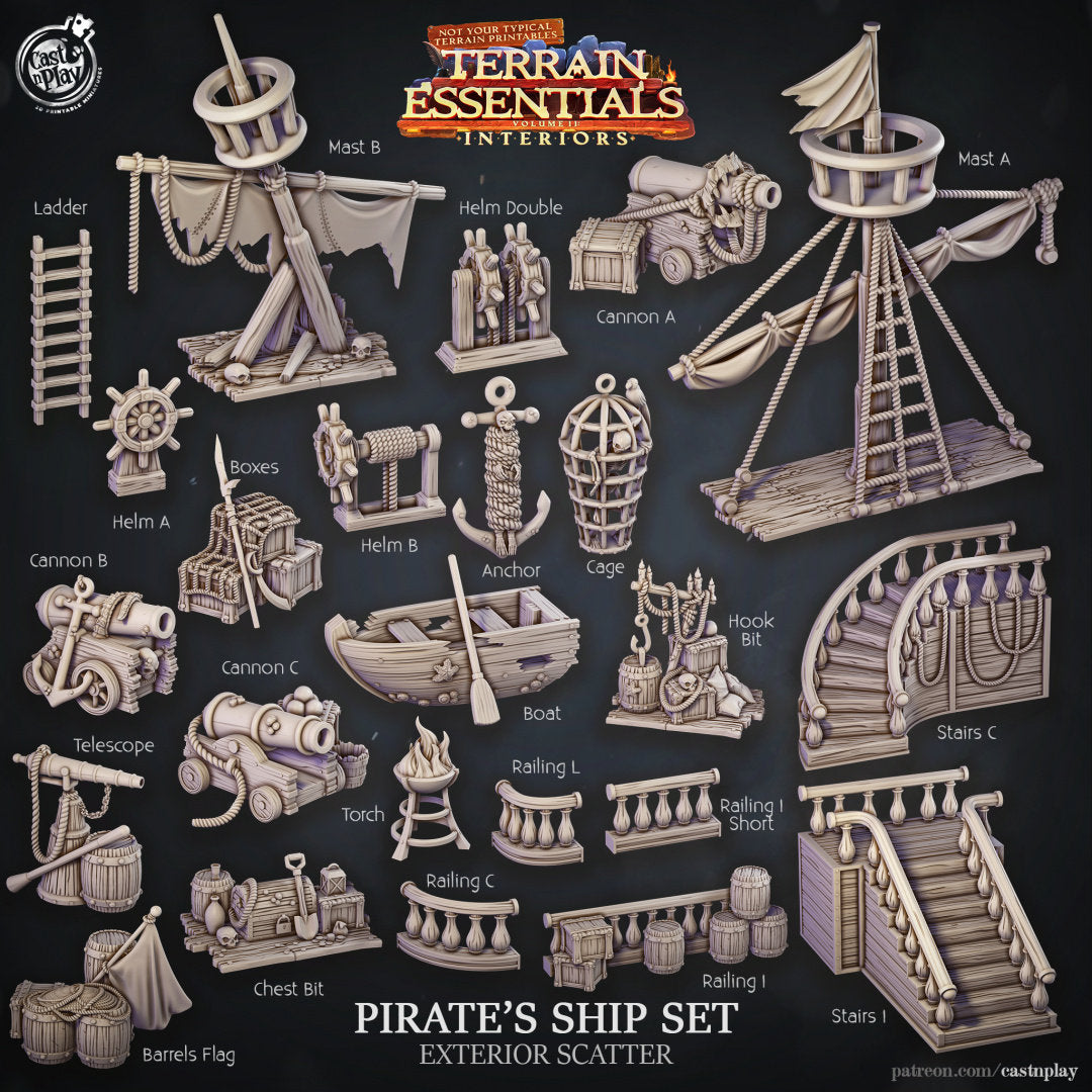 Pirate Ship Scatter | Pirate Terrain | RPG Miniature for Dungeons and Dragons|Pathfinder|Tabletop | Scatter Terrain | Cast N Play