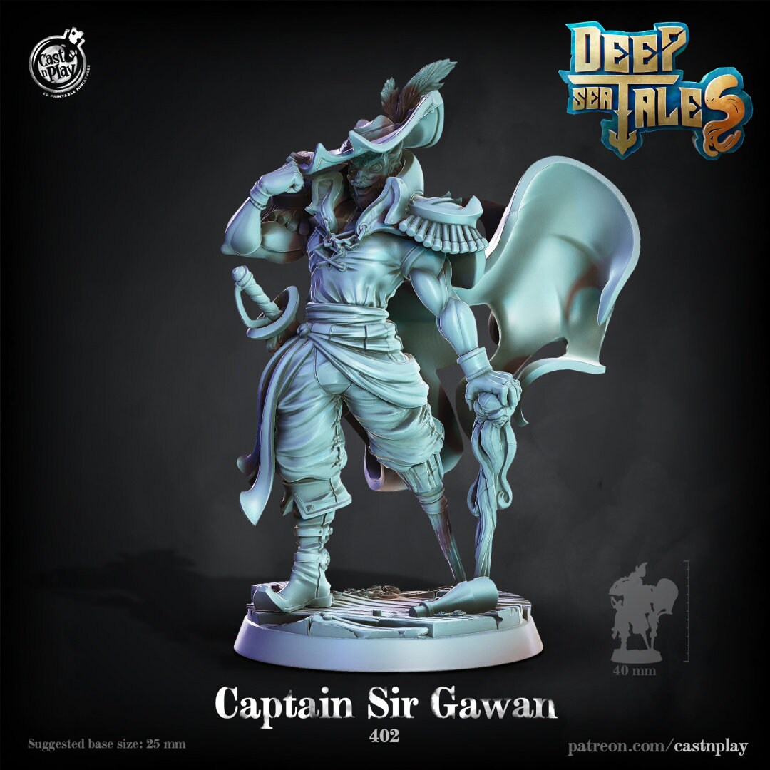 Captain Sir Gawan | RPG Miniature for Dungeons and Dragons|Pathfinder|Tabletop | Pirate Miniature | Cast N Play