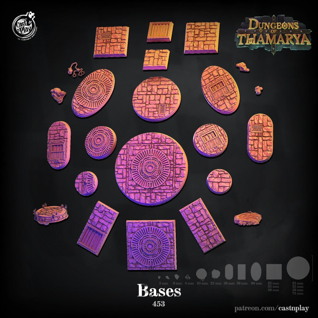 Dungeon Bases | Custom Miniature Bases for Dungeons and Dragons|Pathfinder|Tabletop Wargaming | Cast N Play